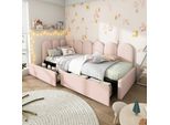 Letto Imbottito Flieks 90X190Cm Con 2 Cassetti, Divano Letto Con Rete A Doghe, Letto Da Giorno Letto Per Ospiti Letto Contenitore Divano Letto Letto Per Bambini Letto Per Ragazzi, Velluto, Rosa