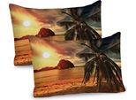 Abakuhaus Federa Per Cuscino Ocean Confezione Da 2, Havana Strant Soleggiato Tropici Montagne Rocce E Palme Da Cocco Stampa, Federa Decorativa Stampata, 80X40 Cm, Verde Scuro Marrone Chiaro