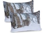 Abakuhaus Fodera Per Cuscino Con Animali, Confezione Da 2, Lince Europea Snowy Cold Forest Norvegia, Animale Nordico, Fodera Per Cuscino Decorativa Stampata, 80X40 Cm, Marrone Chiaro E Bianco
