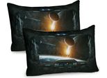 Abakuhaus Federa Per Cuscino Space Confezione Da 2, Paesaggio Di Pianeti Dalla Finestra Di Una Navicella Spaziale Astronauta Stazione Spaziale, Federa Per Cuscino Decorativa Stampata, 80X40 Cm, Arancione Grigio