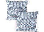 Abakuhaus Quatrefoil Federa Per Cuscino Confezione Da 2, Ancient Delfter Blue Ispirato A Motivi Intricati Delle Antiche Piastrelle Olandesi, Federa Per Cuscino Decorativa Stampata, 80X80 Cm, Marrone Chiaro Blu Bianco