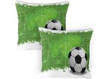 Abakuhaus Federa Per Cuscino Da Calcio Confezione Da 2, Motivo Grunge Consumato, Illustrazione Vintage Con Pallone Da Calcio E Casella Da Sei Yard, Federa Decorativa Stampata, 80X80 Cm, Verde, Nero, Bianco