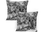 Abakuhaus Federa Per Cuscino, Confezione Da 2, Disegno Storico Della Rivoluzione Francese Con Napoleone E Una Donna Nel Giardino, Federa Decorativa Stampata, 80X80 Cm, Grigio Scuro Nero