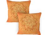 Abakuhaus Federa Per Cuscino Lotus Confezione Da 2, Mandala Spirituale Con Girasoli Colori Caldi E Culturali Amici Buddisti, Federa Per Cuscino Decorativa Stampata, 80X80 Cm, Arancione