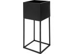 3.11 Vaso Per Piante Su Supporto - Circa 32 X 14,5 X 14,5 Cm - Vaso Da Fiori In Metallo Nero / Quadrato