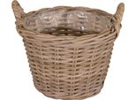 2.02 Cesto Per Piante Naturale Con Manico - Ø 40 Cm Circa / Altezza 31 Cm - Cesto In Vimini