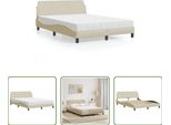 The Living Store Letto Con Materasso Crema 140X200 Cm In Tessuto