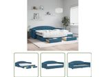 The Living Store Daybed Allungabile Con Cassetti Blu 100X200 Cm Velluto