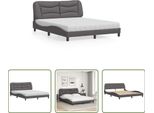 The Living Store Letto Con Materasso Grigio 160X200 Cm In Ecopelle