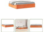 The Living Store Letto Con Materasso Marrone Cera 200X200 In Legno Di Pino Massiccio