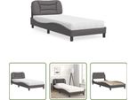 The Living Store Letto Con Materasso Grigio 90X190 Cm In Ecopelle