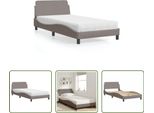 The Living Store Letto Con Materasso Taupe 100X200 Cm Tessuto