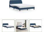 The Living Store Letto Con Materasso Blu 140X190 Cm In Tessuto