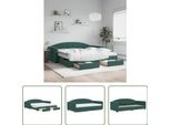 The Living Store Letto Da Giorno Allungabile Con Cassetti Verde Scuro 100X200 Cm In Velluto