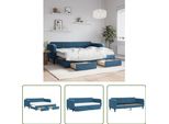 The Living Store Daybed Allungabile Con Cassetti Blu 80X200 Cm Velluto