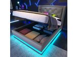 Letto Imbottito Flieks 90X200Cm Con Usb E Type-C, Letto Singolo Per Ragazzi Con Led, Letto Contenitore Idraulico Con Rete A Doghe, Cotone, Grigio