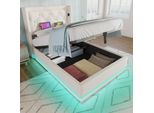 Letto Imbottito Flieks 90X200Cm Con Usb E Type-C, Letto Singolo Per Ragazzi Con Led, Letto Contenitore Idraulico Con Rete A Doghe, Pelle Finta, Bianco
