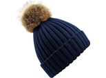 Berretto Unisex Beechfield Con Pompon In Pelliccia Sintetica PC3344 (Taglia Unica) (Blu Navy)