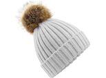 Berretto Unisex Beechfield Con Pompon In Pelliccia Sintetica PC3344 (Taglia Unica) (Grigio Chiaro)