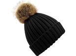 Beechfield Unisex Chunky Beanie Hat Con Pompon In Pelliccia Sintetica PC3344 (Taglia Unica) (Nero)
