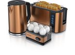 Arendo Frühstücks-Set, 4-Scheiben Langschlitztoaster, Wasserkocher 2200W, 6er Eierkocher, Kupfer