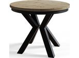 Tavolo Rotondo Per Sala Da Pranzo Loft, Diametro Tavolo Allungabile: 120 Cm/200 Cm, Colore Tavolo Da Soggiorno: Marrone Opaco, Con Gambe In Metallo Nero