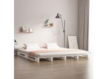 The Living Store Letto Pallet Bianco 160X200 Cm In Legno Di Pino Massiccio