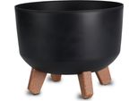 3.06 Vaso Da Fiori In Plastica Con Piedini - Ø 23 Cm Circa - Vaso Per Piante Con Serbatoio D'acqua - Colore: Nero (Grande)