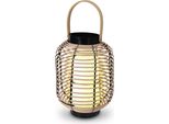 3.07 Lanterna In Rattan A Led Con Timer - Circa 24 X 18 Cm - Per Interni Ed Esterni / A Batteria / Appesa O In Piedi