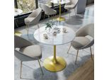 Wisfor Tavolo Da Bar Tavolo Da Cucina, Tavolo Da Pranzo In Marmo, Tavolo Da Bar Per Sala Da Pranzo, Cucina, Sala Feste, Con Struttura In Metallo, 76X78,5 Cm, Bianco Lucido + Oro