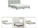 The Living Store Letto Con Materasso Grigio Chiaro 160X200 Cm In Velluto