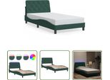 The Living Store Struttura Letto Con Luci Led Verde Scuro 100X200 Cm In Velluto