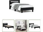 The Living Store Struttura Letto Con Testiera Nera 90X200 Cm In Materiale Ligneo