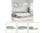 The Living Store Letto Da Giorno Allungabile Con Cassetti Grigio Chiaro 80X200 Cm In Velluto