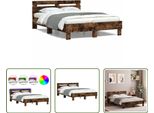 The Living Store Giroletto Con Testiera Illuminazione Led Rovere Fumé 135X190Cm
