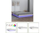 The Living Store Letto In Legno Massiccio Con Led Bianchi 200X200 Cm