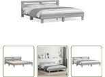The Living Store Giroletto Con Testiera Grigio Sonoma 160X200 Cm In Materiale Ligneo
