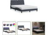 The Living Store Struttura Letto Con Luci Led Grigio Scuro 140X190 Cm In Velluto