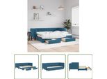 The Living Store Daybed Allungabile Con Cassetti Blu 80X200 Cm Velluto