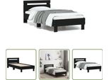 The Living Store Struttura Letto Con Testiera Nera 75X190 Cm In Materiale Ligneo