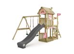 Wickey Torre Gioco Arrampicata Farmflyer Con Altalena E Scivolo, Torre Di Arrampicata Con Sabbiera, Scala E Accessori Da Gioco - Rosa Pastello