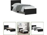 The Living Store Struttura Letto Con Testiera Nera 90X200 Cm In Materiale Ligneo