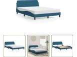 The Living Store Letto Con Materasso Blu 120X200 Cm In Velluto