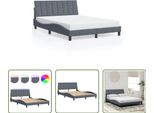 The Living Store Struttura Letto Con Luci Led Grigio Scuro 140X190 Cm In Velluto