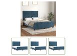 The Living Store Struttura Letto Con Testiera In Velluto Blu Scuro 140X190 Cm