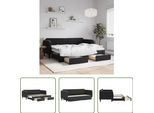 The Living Store Letto Da Giorno Allungabile Con Cassetti Nero 80X200 Cm In Velluto