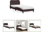 The Living Store Letto Con Materasso In Tessuto Marrone Scuro 90X200 Cm