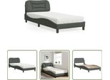 The Living Store Letto Con Materasso Grigio Scuro 80X200 Cm In Tessuto