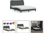 The Living Store Struttura Letto Con Tessuto Led Grigio Scuro 140X200 Cm