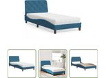 The Living Store Letto Con Materasso Blu 90X200 Cm In Velluto